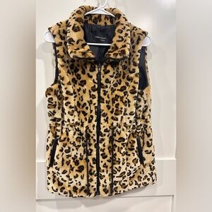 NWT Rebecca Elliott Outerwear Leopard zip-up drawstring cinch vest Womens Small